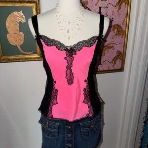 Betsey Johnson Pink Camisole with Black Lace